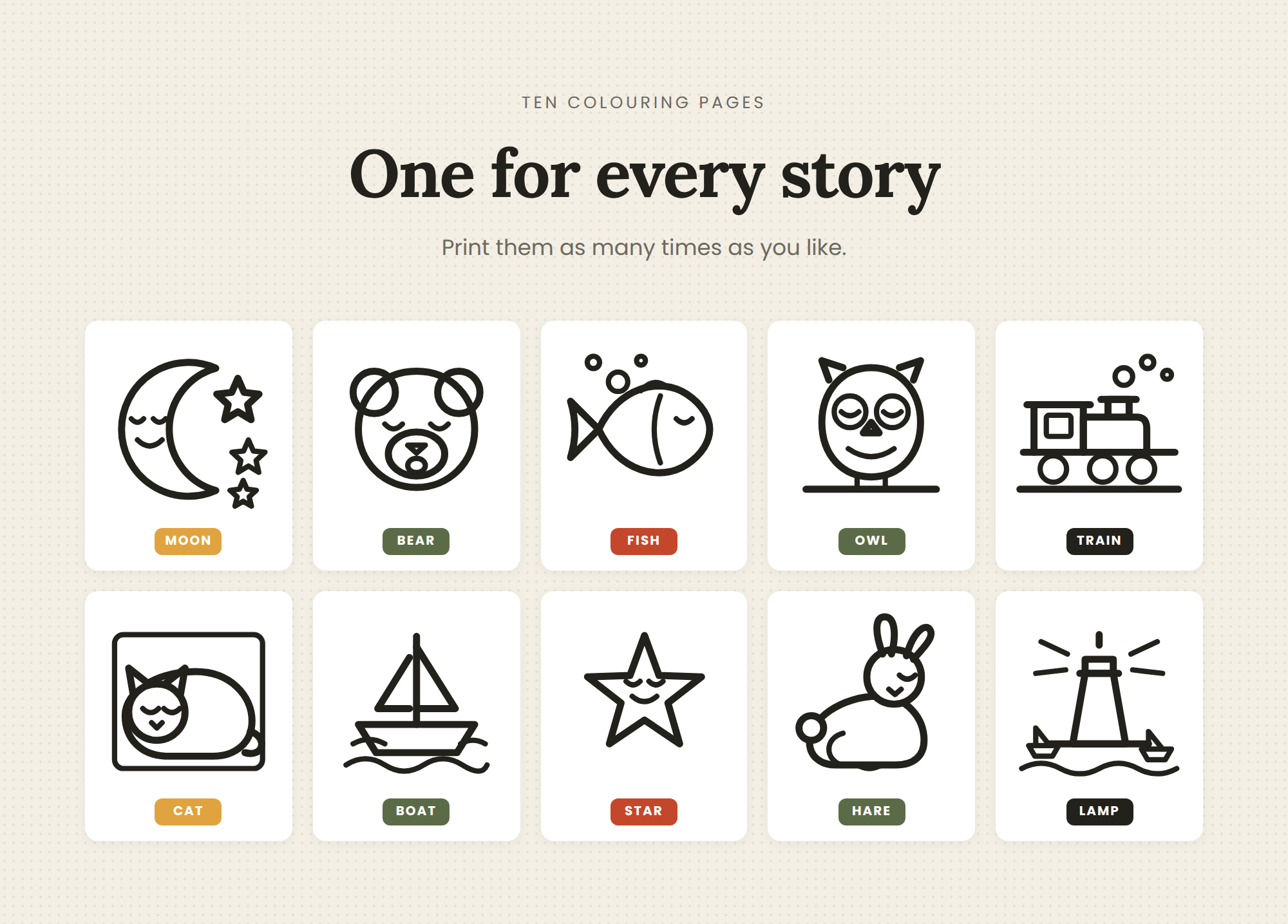Contents page of the Bedtime Stories PDF listing all ten stories with tap to jump links